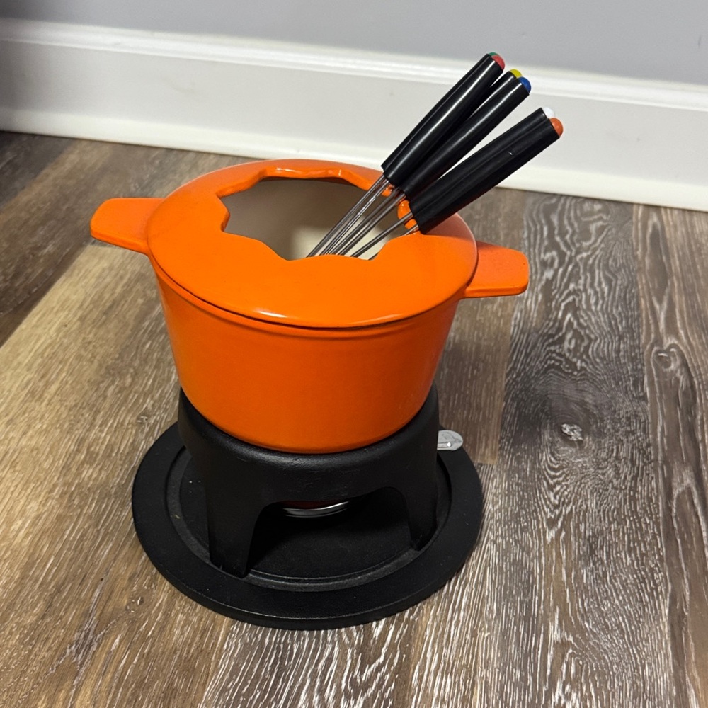 Orange Fondue Set with Forks